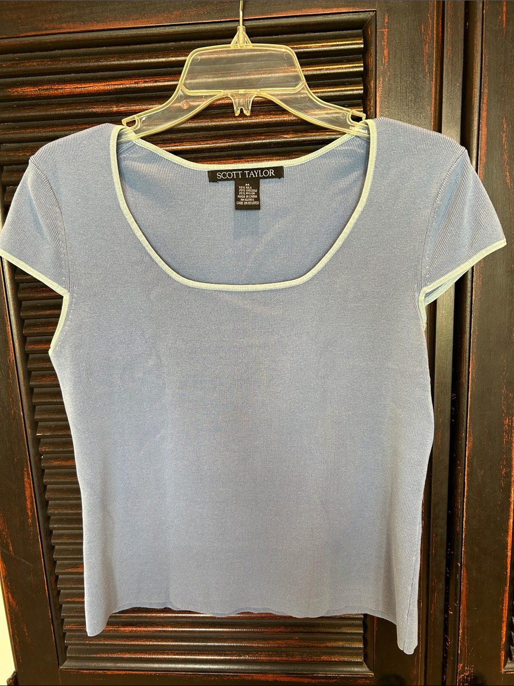 Scott Taylor Scoop Neck Short Sleeve Top in Dusty Blue